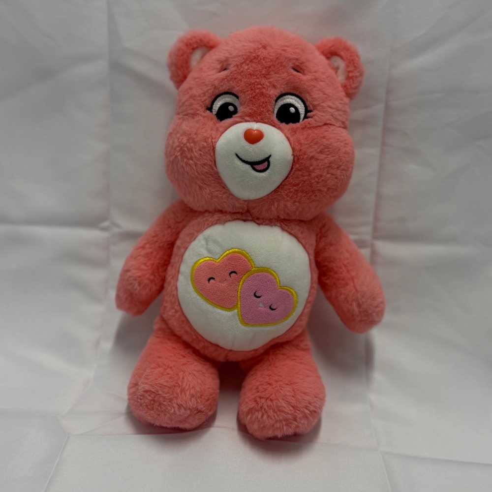 Care Bears Love-a-Lot Bear Pink Plush Stuffed‎ Animal 14 Inch Heart Belly Badge